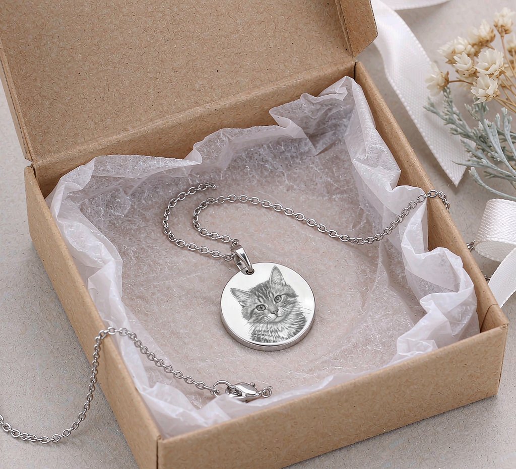 A photo keepsake pendant in its gift box