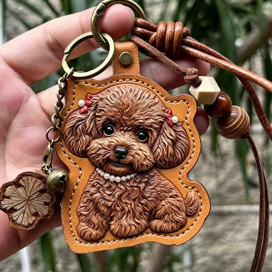 Leather Portrait Keychain — poodle