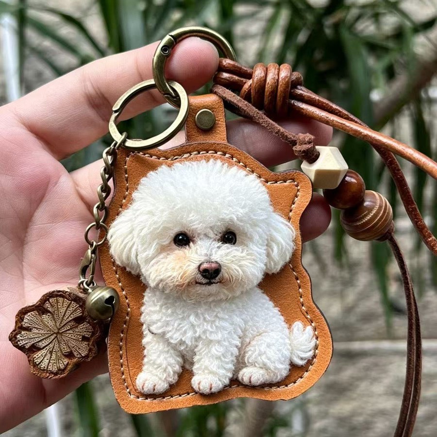 Leather Portrait Keychain — bichon